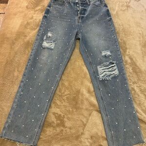 Women's Distressed Bedazzled Blue Jeans